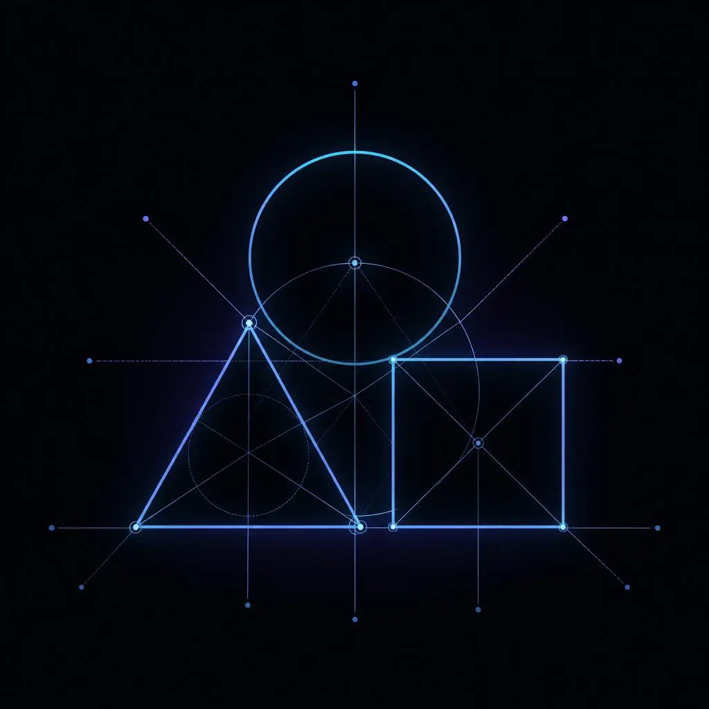 Abstract cyan geometric composition of circle, triangle and square